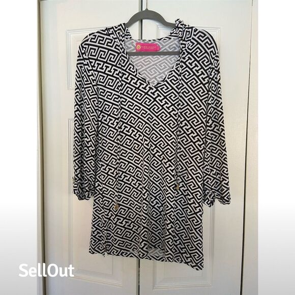 Macbeth Collection Women's Geometric Print Tunic Top Black Size S - Picture 1 of 3